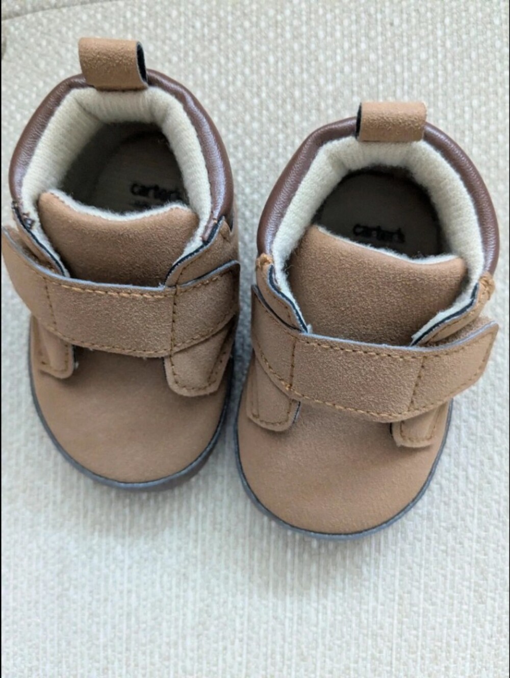 Carter's baby 0 to 3 months shoes, brown soft sole velcro closure padded back